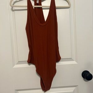 Free People Terracotta Ribbed Bodysuit